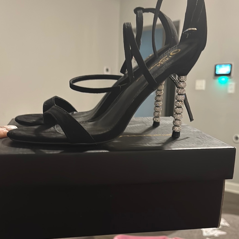 Jessica Black Stiletto Heels with Suede Straps